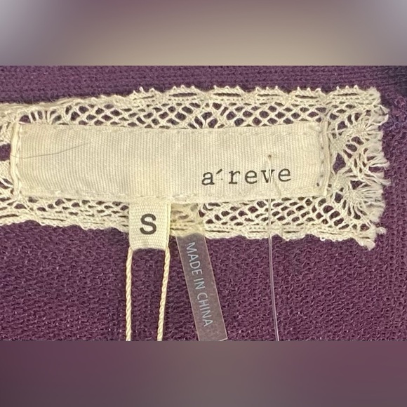 Anthropologie a’reve Purple Button Up Cardigan w/Lace Front, Size S - Picture 3 of 8